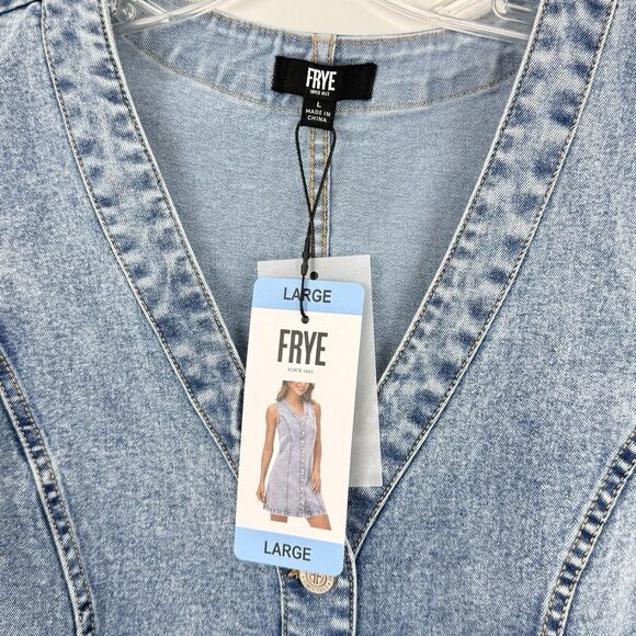 Frye Ladies Denim Mini Dress Size Large Light Wash Sleeveless NEW - Picture 10 of 16